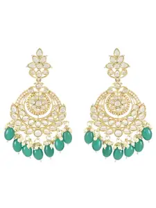 I Jewels Gold Plated Kundan Studded & Beaded Chandbalis