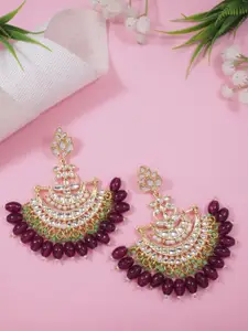 I Jewels Gold-Plated Kundan Contemporary Chandbali Earring