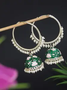 I Jewels Gold Plated Kundan Studded & Beaded Jhumkas