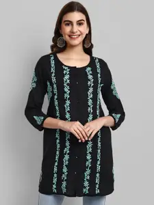 ADA Ethnic Motifs Lucknowi Chikankari Embroidered Pure Cotton Kurti