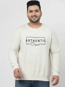 plusS Grey Typography Printed Cotton Pullover Sweatshirt