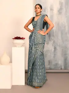 Indethnic Paisley Printed Pure Cotton Bagru Saree