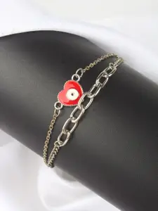 Stylecast X KPOP Silver-Toned & Red Silver-Plated Charm Bracelet