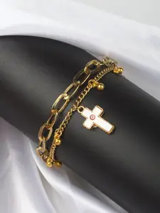 Stylecast X KPOP Gold Plated Enamelled Cross Charm Bracelet