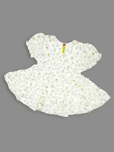 Born Babies Infants Girls Floral Printed Puff Sleeve A-Line Dress