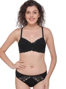 SONA Black Medium Coverage Non Padded Bralette Lace Bra With All Day Comfort