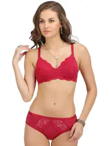 SONA Maroon Medium Coverage Non Padded Bralette Lace Bra With All Day Comfort