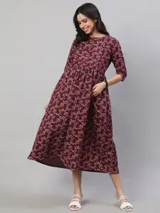 Nayo Floral Printed Gathered Cotton Maternity Fit & Flare Dress
