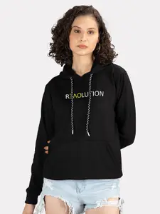 Mad Over Print Typography Printed Hooded Fleece Pullover