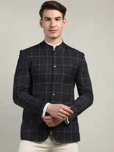 LURE URBAN Checked Mandarin Collar Single Breasted Woollen Overcoat