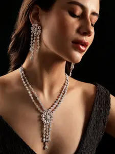 Rubans Silver-Plated Cubic Zirconia Necklace and Earrings