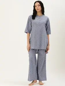 Clt.s Polka Dots Printed Pure Cotton Night Suit