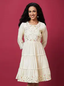 Globus Floral Embroidered Sequinned Fit & Flare Mini Dress