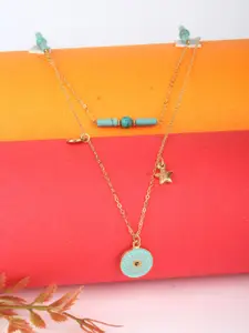 Stylecast X KPOP Gold-Toned & Blue Gold-Plated Stone-Studded Enamelled Layered Necklace
