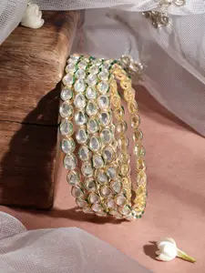 Rubans Set Of 4 Gold-Plated Kundan-Studded Bangles
