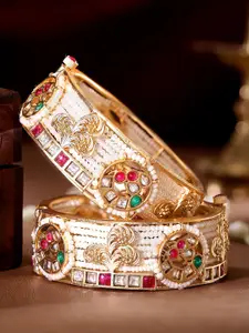 Rubans Set Of 2 Gold-Plated Kundan-Studded Bangles