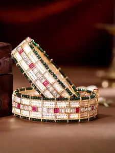 Rubans Set Of 2 24k Gold-Plated Kundan-Studded Bangles