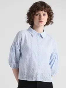 ONLY Floral Self Design Schiffli Pure Cotton Casual Shirt