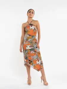 Stylecast X Hersheinbox Printed Halter Neck Satin Sheath Midi Dress