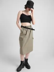 ONLY Dobby Pure Cotton Knee Length Straight Skirt