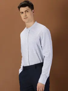 INVICTUS Original Slim Fit Vertical Striped Band Collar Knitted Weave Formal Shirt