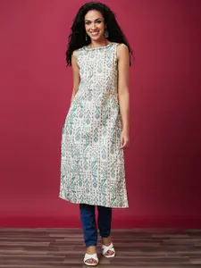 Globus Ethnic Motifs Print Boat Neck Fusion Straight Kurta