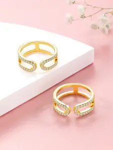 Peora Set Of 2 Gold-Plated CZ Stone-Studded Toe Rings