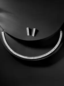 Peora Silver-Plated CZ-Studded Necklace & Earrings
