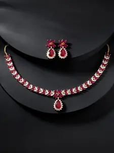 Peora Gold-Plated CZ-Studded Floral Necklace & Earrings