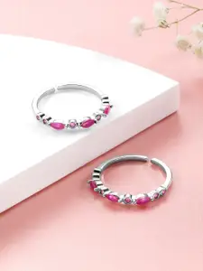 Peora Set Of 2 Silver Plated & CZ Studded Toe Rings