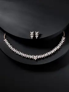 Peora Rose Gold-Plated CZ-Studded Floral Necklace & Earrings