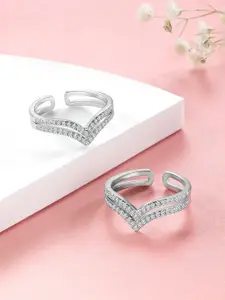 Peora Set Of 2 Silver Plated & CZ Studded Toe Rings