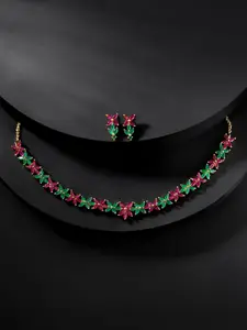 Peora Gold-Plated CZ-Studded Necklace & Earrings