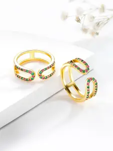 Peora Set Of 2 Gold Plated Cubic Zirconia Studded Toe Rings