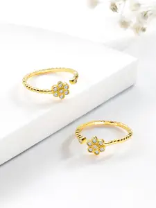 Peora Set Of 2 Gold Plated Cubic Zirconia Studded Toe Rings