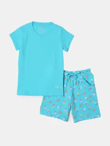 Jockey Girls Super Combed Cotton Printed Relaxed Fit Shorts & T-shirt