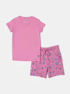 Jockey Girls Super Combed Cotton Printed Relaxed Fit Shorts & T-shirt Set-RG11