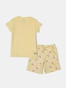 Jockey Girls Set of Super Combed Cotton Printed Relaxed Fit Shorts & Tshirt-RG11