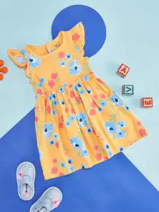 YU by Pantaloons Floral Printed Flutter Sleeve Cotton Fit & Flare Dress