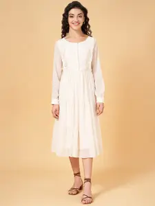 YU by Pantaloons Self Design Gathered Pure Cotton Fit & Flare Midi Dress