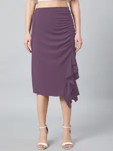 Athena Purple A-Line Midi Skirt With Front Frill Detail