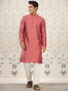 House of Pataudi Pink Ethnic Motifs Printed Mandarin Collar Straight Kurta