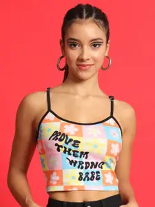 MAZIE Typography Printed Shoulder Straps Sleeves Crop Fitted Top