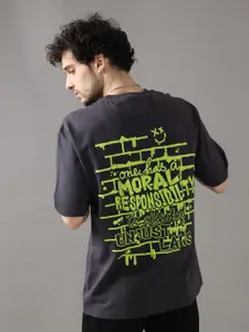 VUDU Typography Printed Cotton Oversized T-Shirt