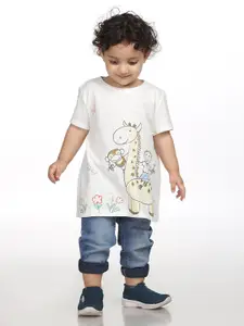 Huetrap Girls Scribbled Graphic Printed Round Neck T-Shirt