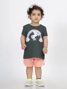 Huetrap Girls Unicorn Graphic Printed Round Neck T-Shirt