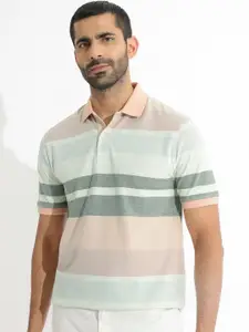 RARE RABBIT Striped Polo Collar Slim Fit Cotton T-shirt