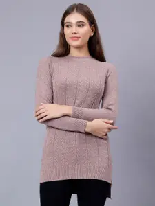 Albion Geometric Self Design Woolen Longline Pullover Sweater