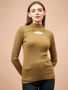 Gipsy Ribbed Long Sleeves Cut-Out Acrylic Pullover
