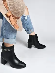 SHUZ TOUCH Women High Top Block Heel Regular Boots With Chain Detail